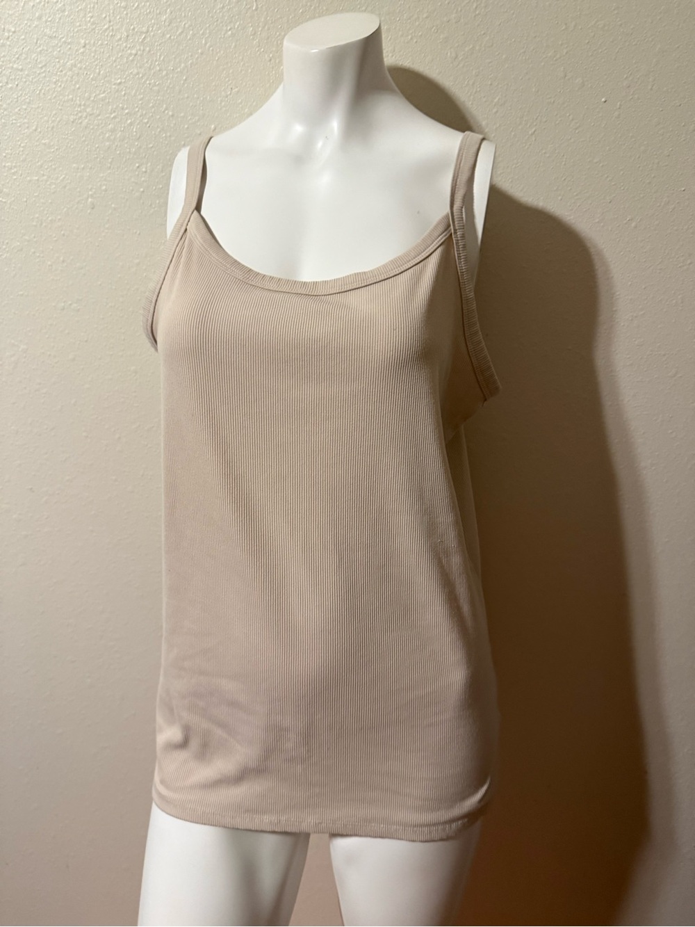 No Boundaries Ribbed Scoop Neck Tank - Beige
